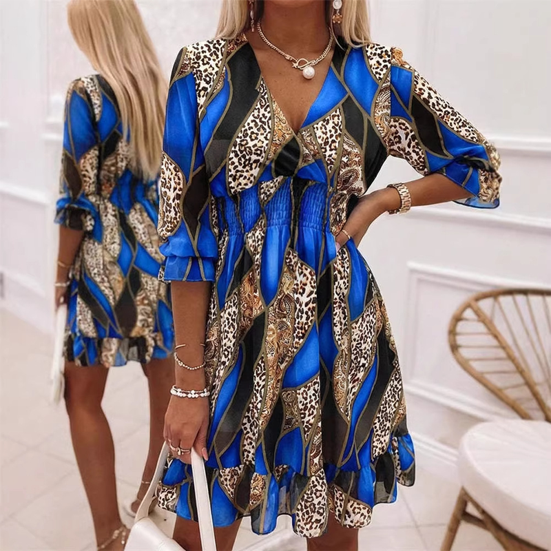 👗 50% OFF NOW! 🌸 Floral V-Neck A-Line Dress – Smocked Waist, Ruffled Hem & Breathable – Summer Ready, Effortlessly Romantic 🏖️