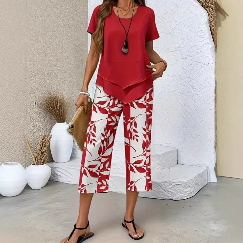 🥳SUMMER HOT SALE🥳💞50K+ SOLD!💥50% OFF! 🔥Casual Round Neck Layered Tunic Top and Wide Leg Pants Set