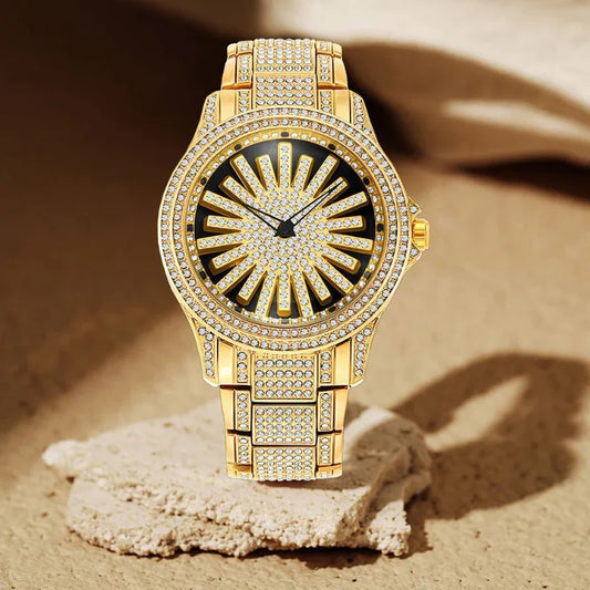 ⌚ LIMITED TIME: 50% OFF! 🔥 Men's Iced-Out Watch with Rotating Dial – Sparkling Crystals, Precise Quartz & Butterfly Clasp ✨