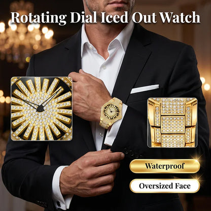 ⌚ LIMITED TIME: 50% OFF! 🔥 Men's Iced-Out Watch with Rotating Dial – Sparkling Crystals, Precise Quartz & Butterfly Clasp ✨