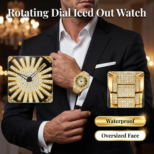 ⌚ LIMITED TIME: 50% OFF! 🔥 Men's Iced-Out Watch with Rotating Dial – Sparkling Crystals, Precise Quartz & Butterfly Clasp ✨