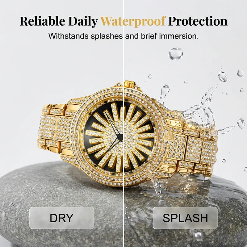 ⌚ LIMITED TIME: 50% OFF! 🔥 Men's Iced-Out Watch with Rotating Dial – Sparkling Crystals, Precise Quartz & Butterfly Clasp ✨