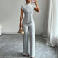 👗 50% OFF NOW! 🌸 Elegant Mock Neck Top & Wide-Leg Pants 2-Piece Set – Ribbed Texture, Flowing Silhouette & Versatile Style ✨