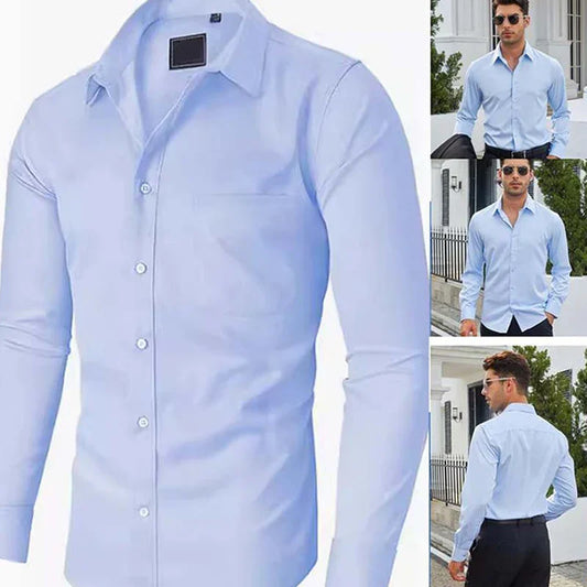 👔 50% OFF NOW!✨ Solid-Color Long-Sleeve Shirt – Wrinkle-Resistant Cotton Blend & Classic Fit – Professional Business Dress Shirt for Men 🌿