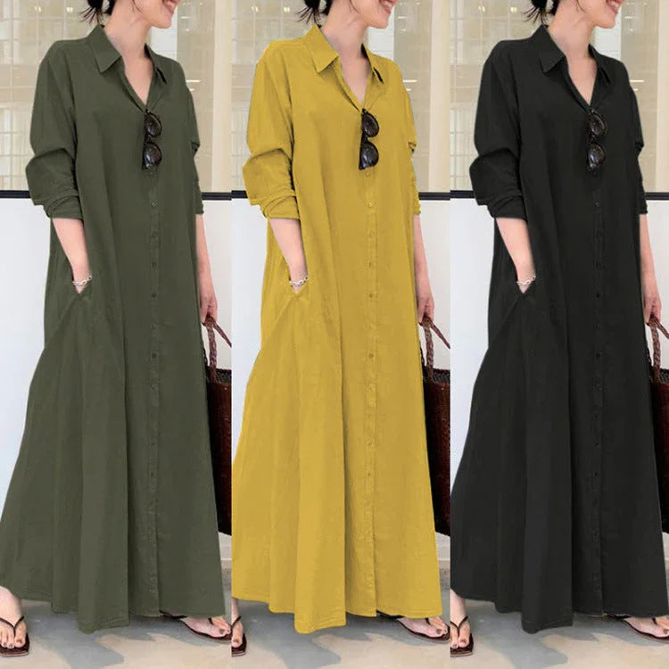🥳2026 HOT SALE 50% OFF! 🥳💞50K+ SOLD!🌸Long-Solid, Simple and Long-Coloured Sleeve Dress