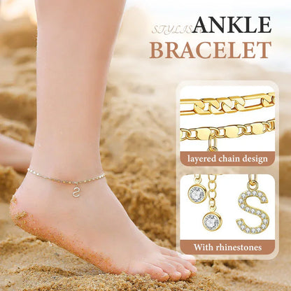 👣 LIMITED TIME 50% OFF! ✨ Layered Gold Ankle Bracelet for Women – Rhinestone, Adjustable, Beach Jewelry 🏖️