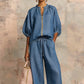👚 LIMITED-TIME 50% OFF! 👖 Women's Solid Color 2-Piece Tracksuit – Puff Sleeve, Wide Leg, Zipper Detail ✨