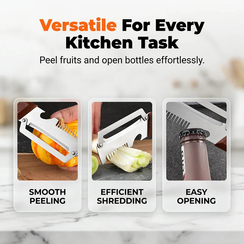 ⏰🔥LIMITED TIME 50% OFF!🔥50K+ SOLD!3-in-1 Scallion Shredder & Peeler – Stainless Steel, Multi-Tool, Wood Handle ✨