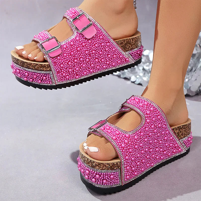 ⏳Time-Limited Special⏰Double Buckle Cork Slide Sandals – Sparkling, Comfy & Effortlessly Chic – Perfect for Summer & Beach ✨