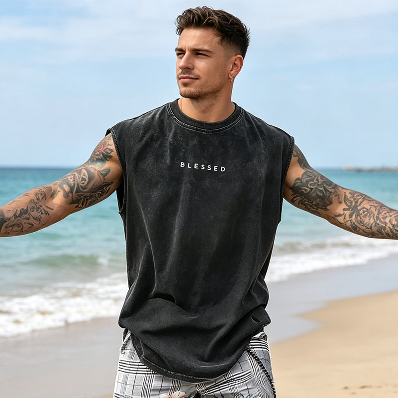 🏋️ 50% OFF NOW! 💪 Vintage Wash Loose Fit Gym Muscle Tee – Breathable & Stylish ✨