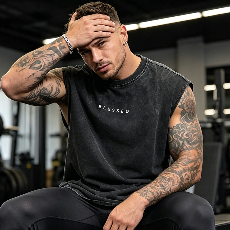 🏋️ 50% OFF NOW! 💪 Vintage Wash Loose Fit Gym Muscle Tee – Breathable & Stylish ✨