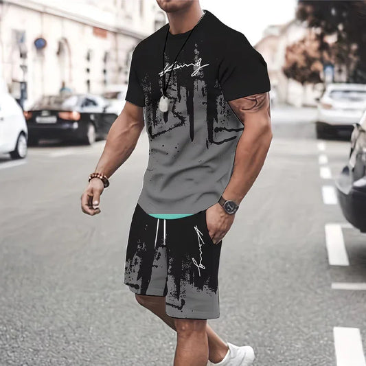 👕 LIMITED-TIME 50% OFF! 🩳 Men's Graphic Print T-Shirt & Shorts Set – Coordinated, Soft, Adjustable Waist 🌴