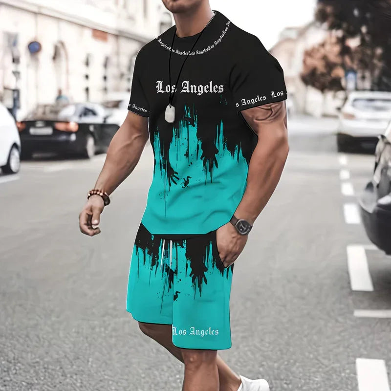 👕 LIMITED-TIME 50% OFF! 🩳 Men's Graphic Print T-Shirt & Shorts Set – Coordinated, Soft, Adjustable Waist 🌴