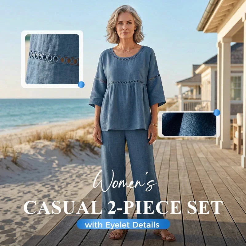 🥳2026 HOT SALE🥳💞50K+ SOLD!Women's Casual 2-Piece Set with Eyelet Details