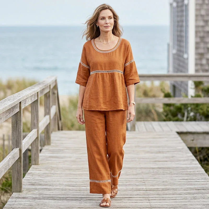 🥳2026 HOT SALE🥳💞50K+ SOLD!Women's Casual 2-Piece Set with Eyelet Details
