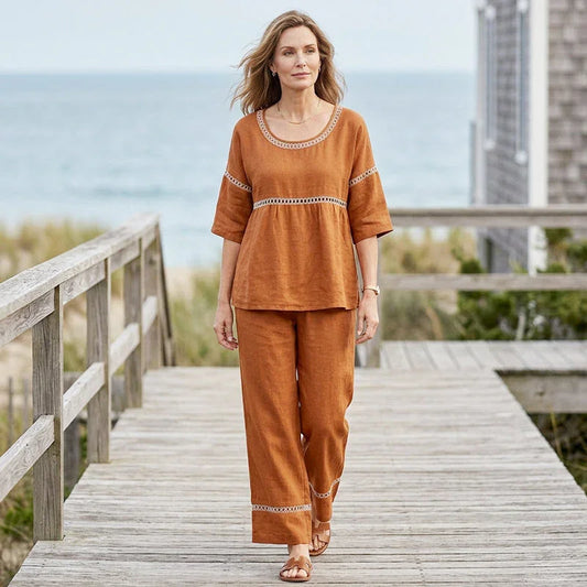 🥳2026 HOT SALE🥳💞50K+ SOLD!Women's Casual 2-Piece Set with Eyelet Details