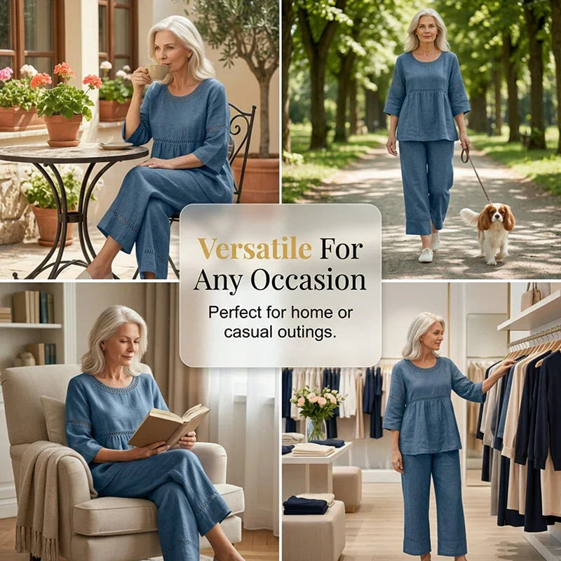 🥳2026 HOT SALE🥳💞50K+ SOLD!Women's Casual 2-Piece Set with Eyelet Details