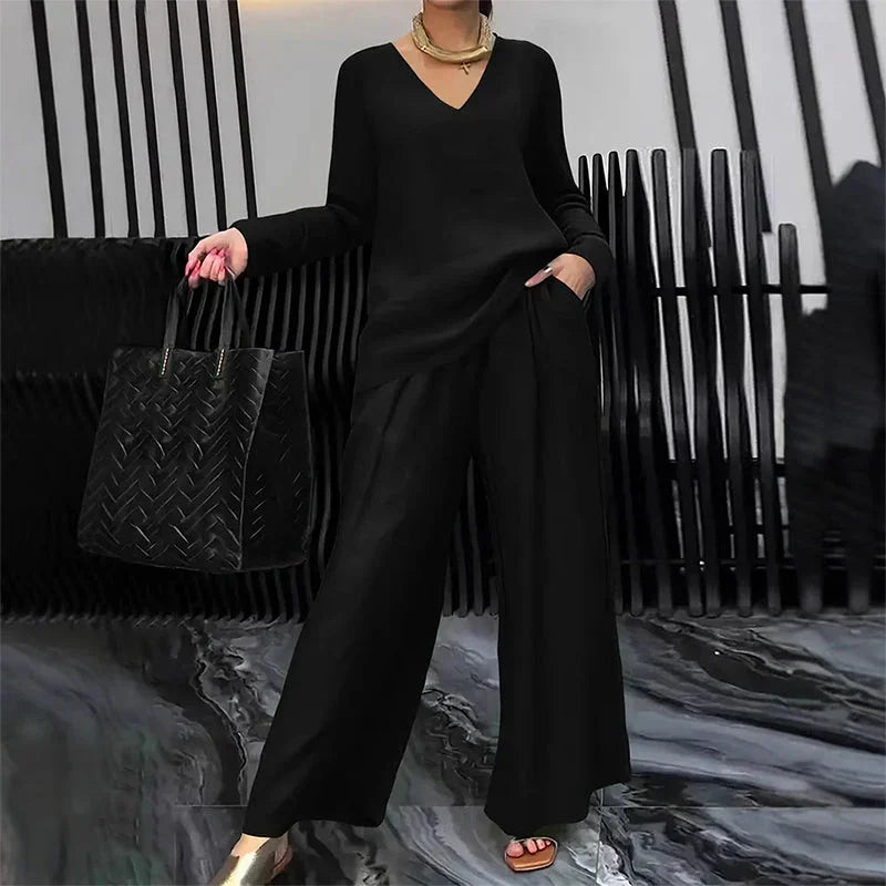 ✨ NEW! Women's V-Neck Lounge Set with Wide-Leg Pants