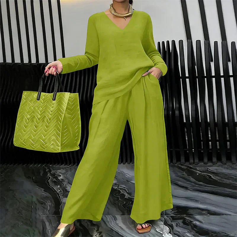 ✨ NEW! Women's V-Neck Lounge Set with Wide-Leg Pants