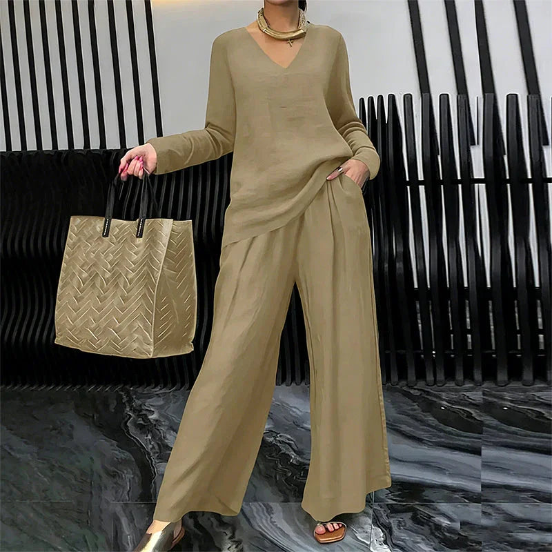 ✨ NEW! Women's V-Neck Lounge Set with Wide-Leg Pants