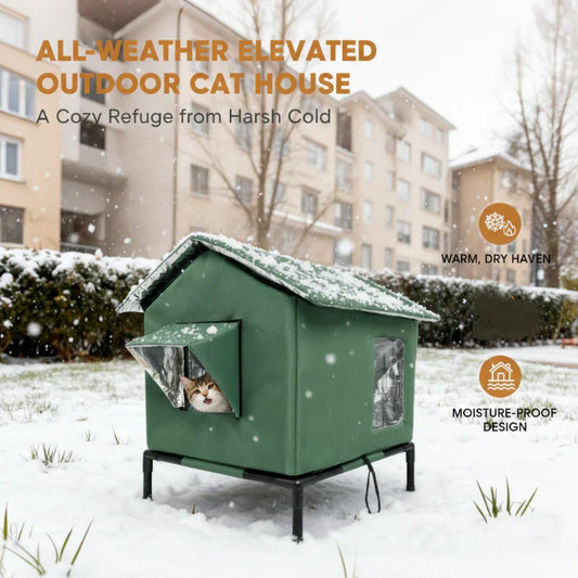 ⏰🔥LIMITED TIME 50% OFF! 🐈 All-Weather Elevated Outdoor Cat House – Waterproof, Insulated & Foldable for Cozy Comfort 🌧️✨