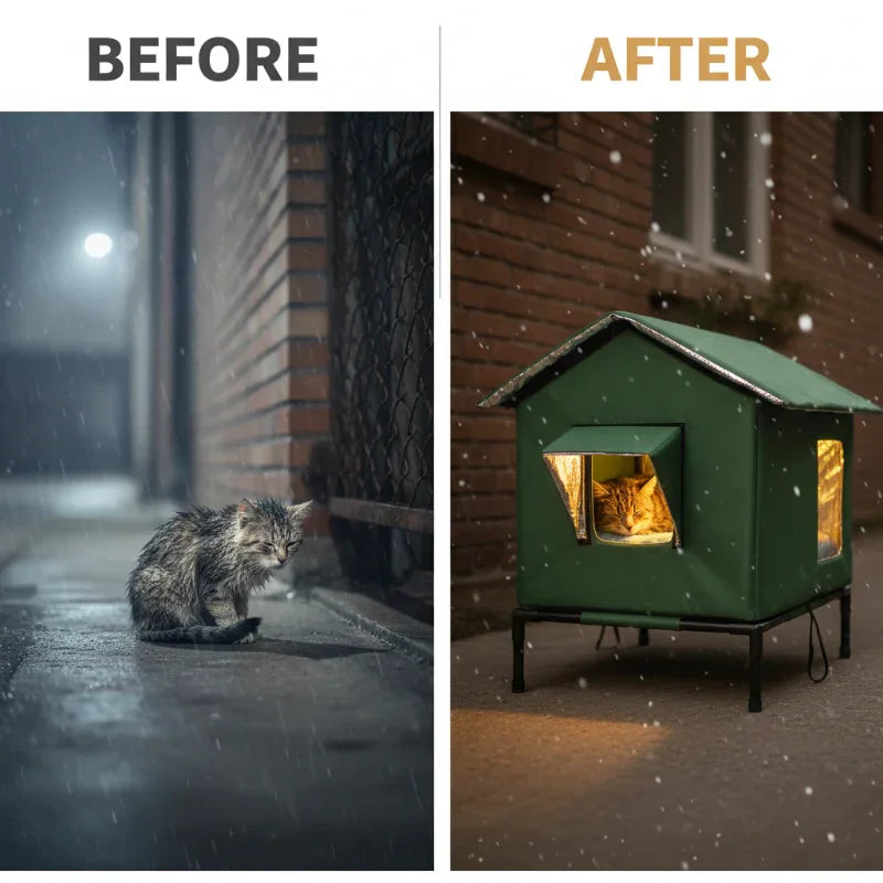 ⏰🔥LIMITED TIME 50% OFF! 🐈 All-Weather Elevated Outdoor Cat House – Waterproof, Insulated & Foldable for Cozy Comfort 🌧️✨