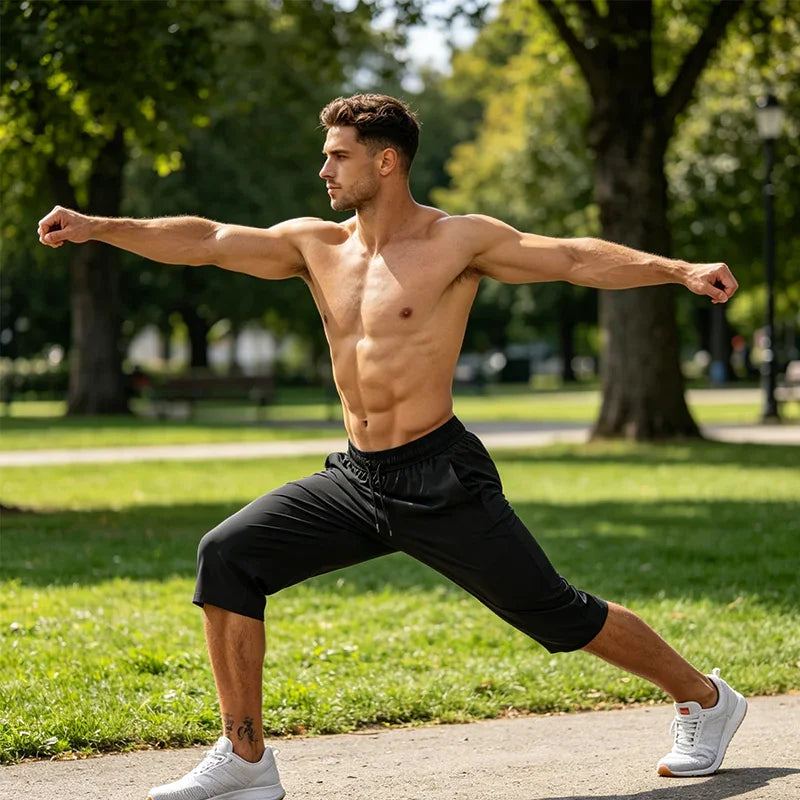 🩳40% OFF NOW! 🏃 Men's Quick-Dry Sports Capri Pants – Stretchy & Breathable with Secure Zipper Pockets – Elastic Waist & Versatile Fit 🧘‍♂️