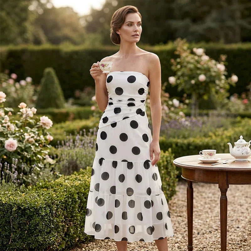 ⏰🔥LIMITED TIME 50% OFF! 👗 Polka Dot Strapless Dress – Flowy, Lightweight & Perfect for Beach Vacations 🏖️🌸✨