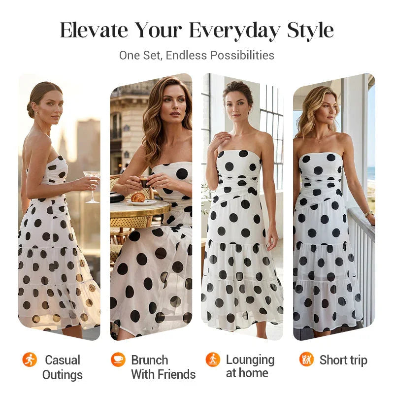 ⏰🔥LIMITED TIME 50% OFF! 👗 Polka Dot Strapless Dress – Flowy, Lightweight & Perfect for Beach Vacations 🏖️🌸✨