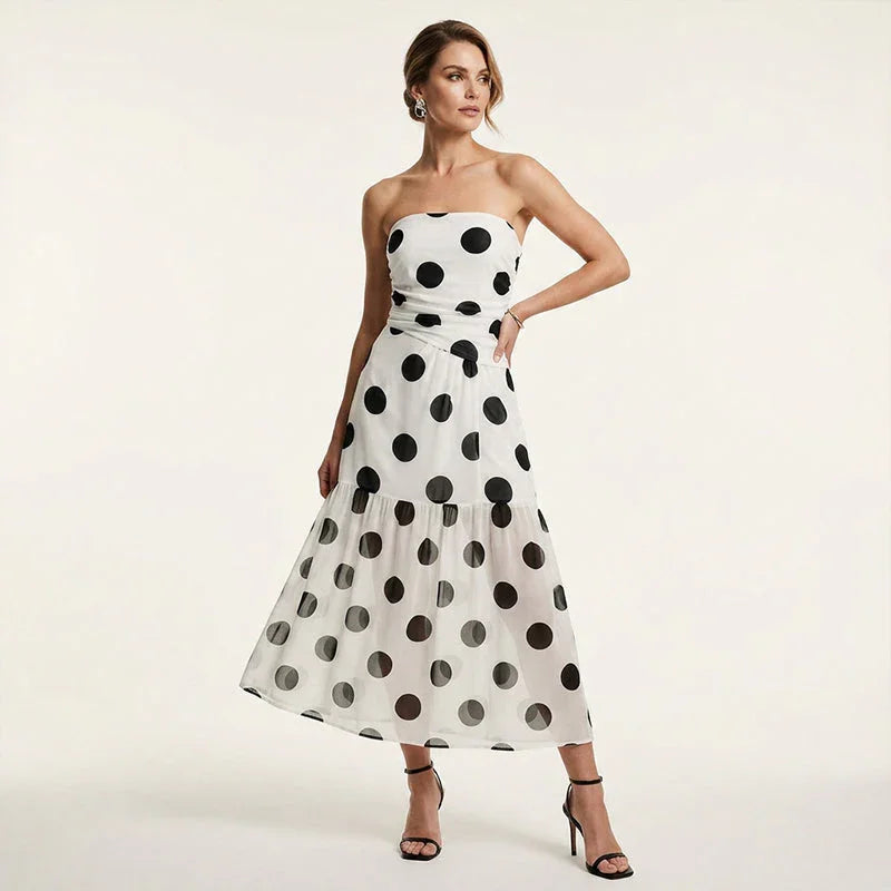 ⏰🔥LIMITED TIME 50% OFF! 👗 Polka Dot Strapless Dress – Flowy, Lightweight & Perfect for Beach Vacations 🏖️🌸✨