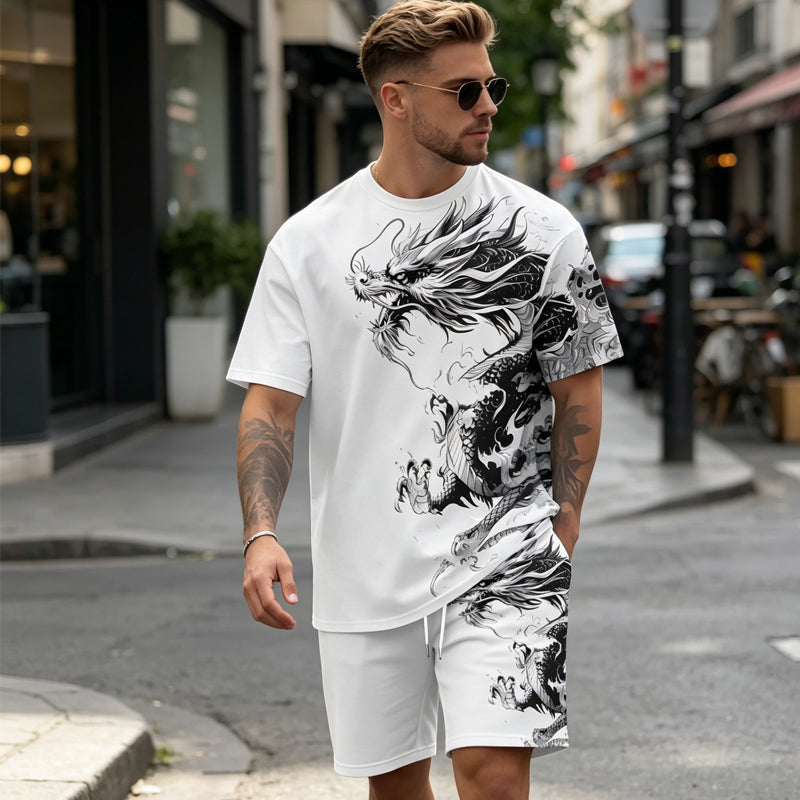 👕 LIMITED-TIME 50% OFF! 🎨 Men's Graphic Print 2-Piece Set – T-Shirt & Shorts, Breathable Polyester, Vibrant Print 🏃‍♂️