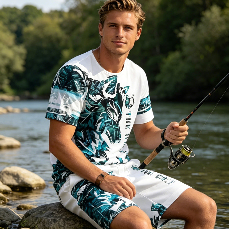 👕 LIMITED-TIME 50% OFF! 🎨 Men's Graphic Print 2-Piece Set – T-Shirt & Shorts, Breathable Polyester, Vibrant Print 🏃‍♂️