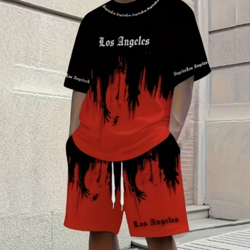 👕 LIMITED-TIME 50% OFF! 🎨 Men's Graphic Print 2-Piece Set – T-Shirt & Shorts, Breathable Polyester, Vibrant Print 🏃‍♂️