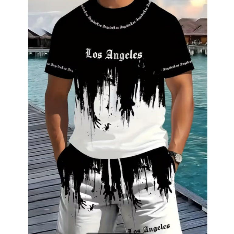 👕 LIMITED-TIME 50% OFF! 🎨 Men's Graphic Print 2-Piece Set – T-Shirt & Shorts, Breathable Polyester, Vibrant Print 🏃‍♂️