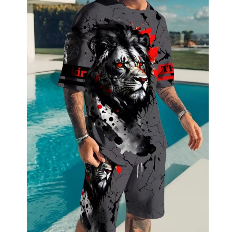 👕 LIMITED-TIME 50% OFF! 🎨 Men's Graphic Print 2-Piece Set – T-Shirt & Shorts, Breathable Polyester, Vibrant Print 🏃‍♂️