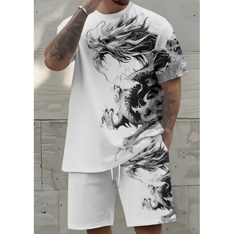 👕 LIMITED-TIME 50% OFF! 🎨 Men's Graphic Print 2-Piece Set – T-Shirt & Shorts, Breathable Polyester, Vibrant Print 🏃‍♂️