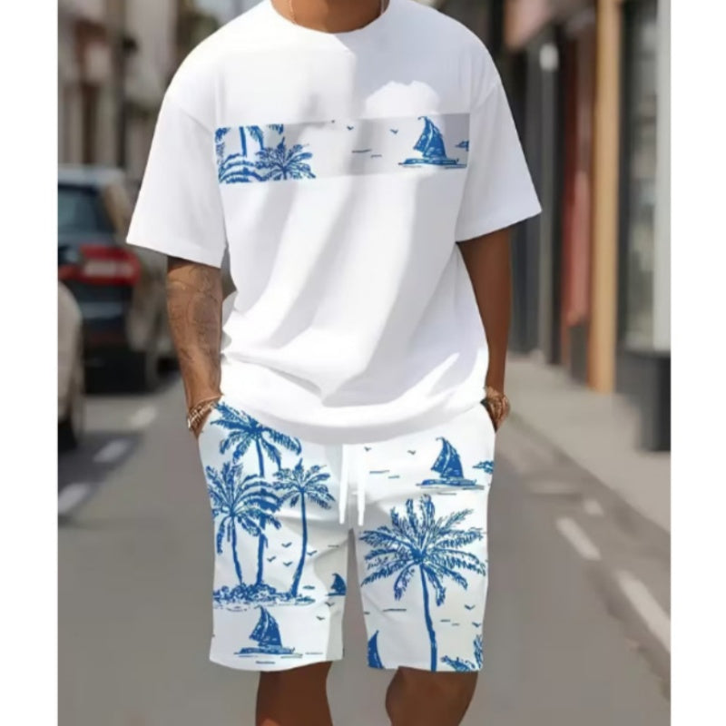 👕 LIMITED-TIME 50% OFF! 🎨 Men's Graphic Print 2-Piece Set – T-Shirt & Shorts, Breathable Polyester, Vibrant Print 🏃‍♂️