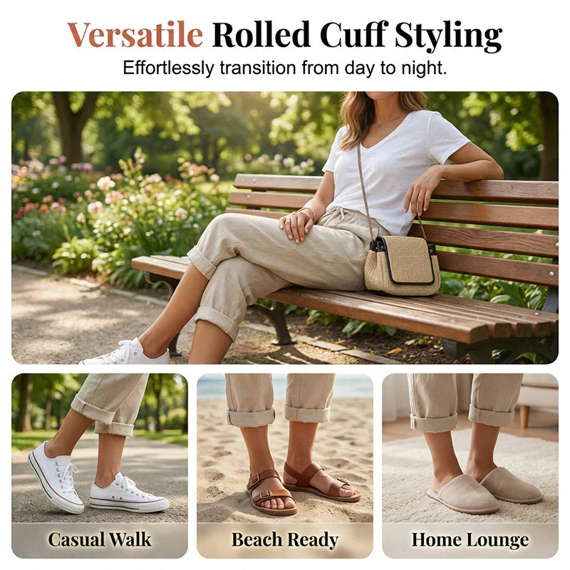 👖 LIMITED-TIME 50% OFF! ✨ Women's Cotton Linen Capris – Loose, Cropped, Rolled Cuff, Pockets 🌿