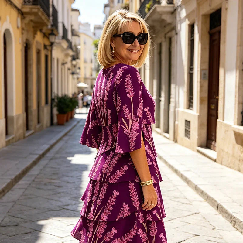 ⏰🔥LIMITED TIME 50% OFF! 🌸 Chic Tiered Midi Dress with Floral Pattern – Flowy, Elegant & Perfect for Any Occasion ✨💃