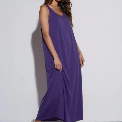 👗 LIMITED-TIME 50% OFF! ✨ Women's Sleeveless Maxi Dress – Solid Color, Side Pockets, A-Line, Durable Polyester 🌸
