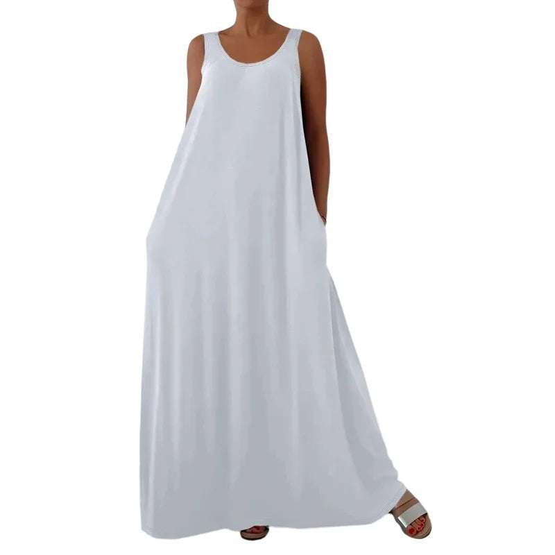 👗 LIMITED-TIME 50% OFF! ✨ Women's Sleeveless Maxi Dress – Solid Color, Side Pockets, A-Line, Durable Polyester 🌸