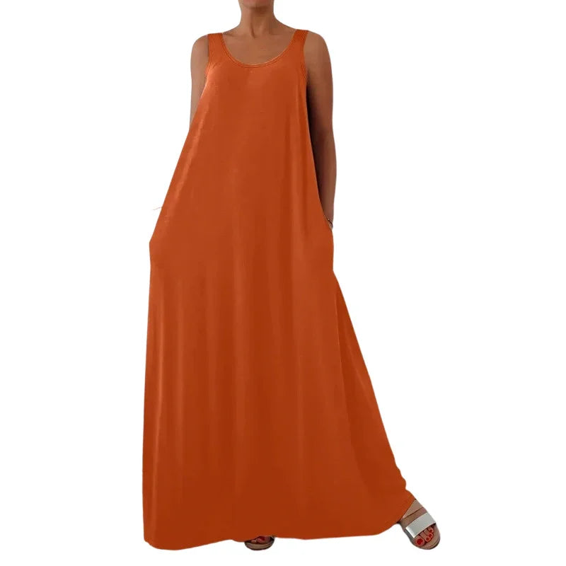 👗 LIMITED-TIME 50% OFF! ✨ Women's Sleeveless Maxi Dress – Solid Color, Side Pockets, A-Line, Durable Polyester 🌸