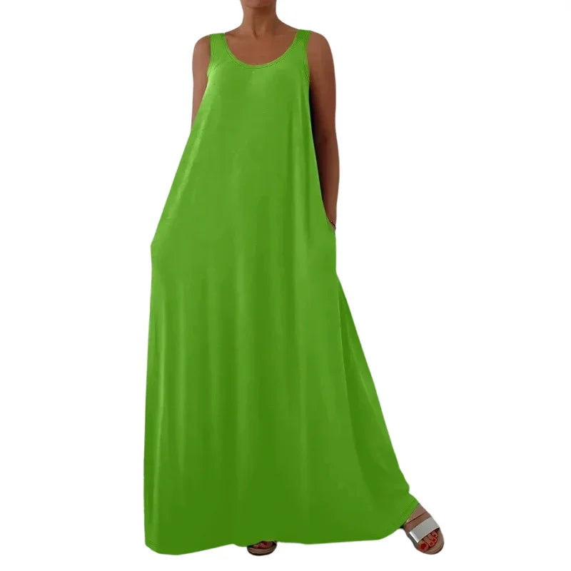 👗 LIMITED-TIME 50% OFF! ✨ Women's Sleeveless Maxi Dress – Solid Color, Side Pockets, A-Line, Durable Polyester 🌸