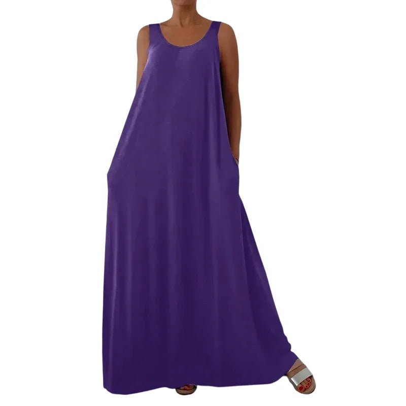 👗 LIMITED-TIME 50% OFF! ✨ Women's Sleeveless Maxi Dress – Solid Color, Side Pockets, A-Line, Durable Polyester 🌸