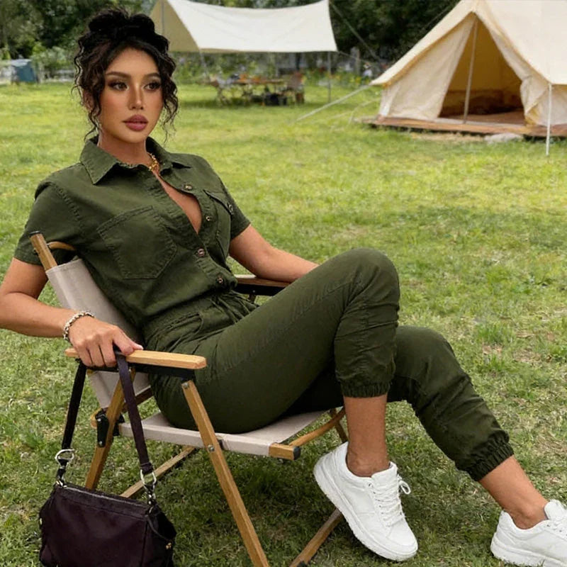 🥳2026 HOT SALE🥳💞50K+ SOLD!Women's Short Sleeve Button-Front Jumpsuit
