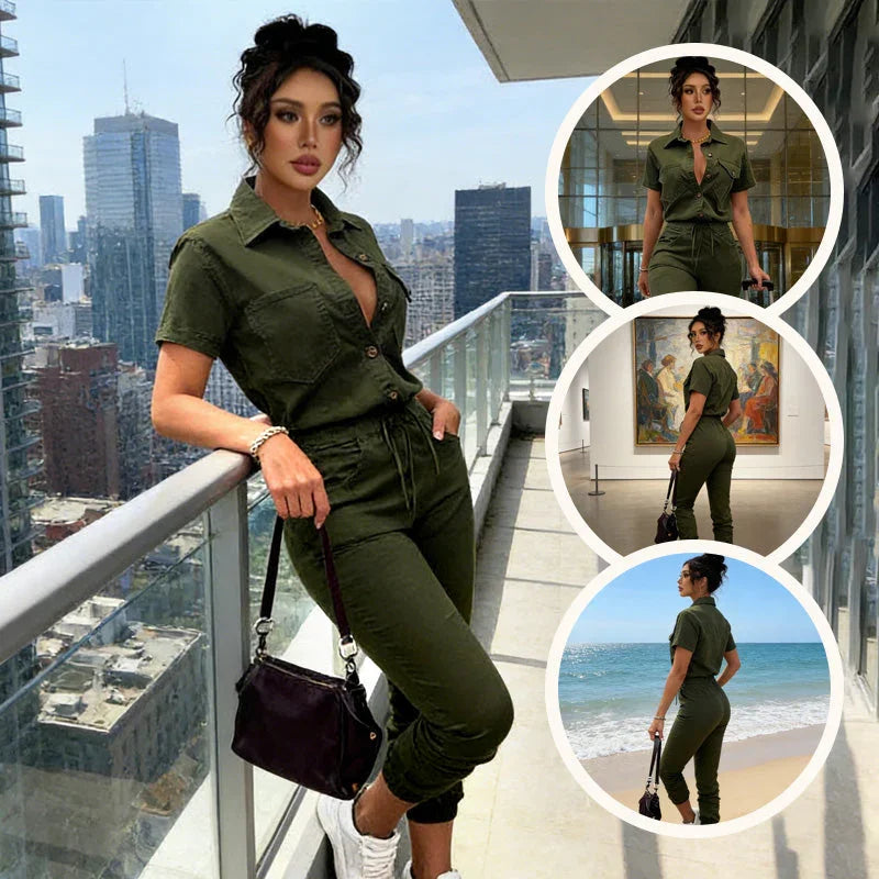 🥳2026 HOT SALE🥳💞50K+ SOLD!Women's Short Sleeve Button-Front Jumpsuit