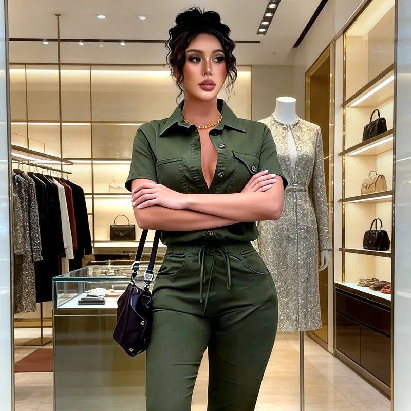 🥳2026 HOT SALE🥳💞50K+ SOLD!Women's Short Sleeve Button-Front Jumpsuit