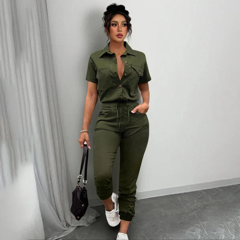 🥳2026 HOT SALE🥳💞50K+ SOLD!Women's Short Sleeve Button-Front Jumpsuit