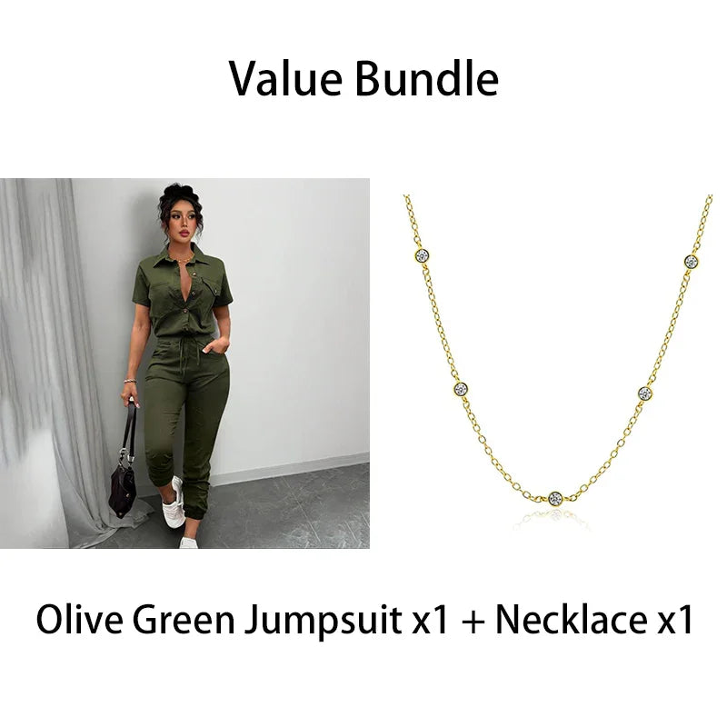 🥳2026 HOT SALE🥳💞50K+ SOLD!Women's Short Sleeve Button-Front Jumpsuit