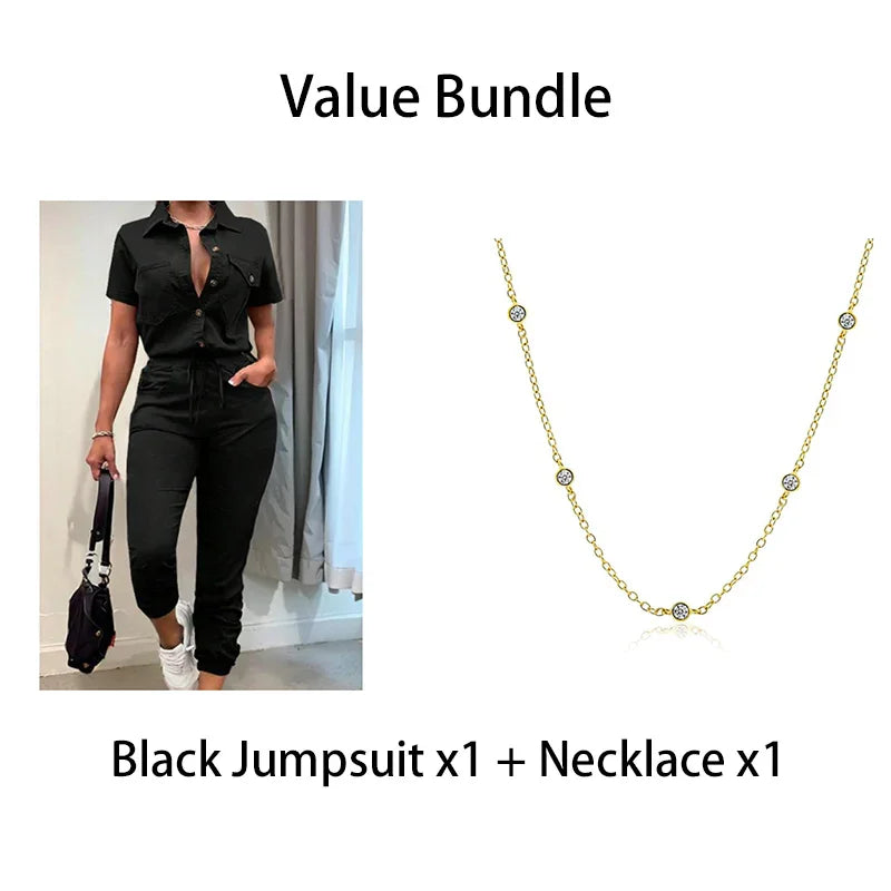🥳2026 HOT SALE🥳💞50K+ SOLD!Women's Short Sleeve Button-Front Jumpsuit